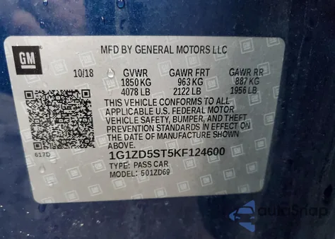 2019 Chevrolet Malibu Lt from USA, damaged, VIN 1G1ZD5ST5KF124600